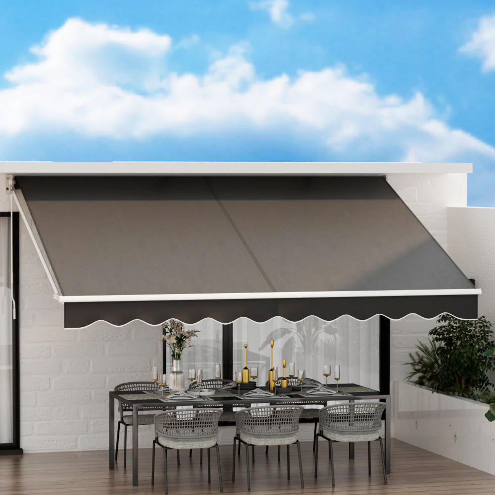 Instahut Retractable Folding Arm Awning Manual Sunshade 4Mx2.5M Grey - Nurns