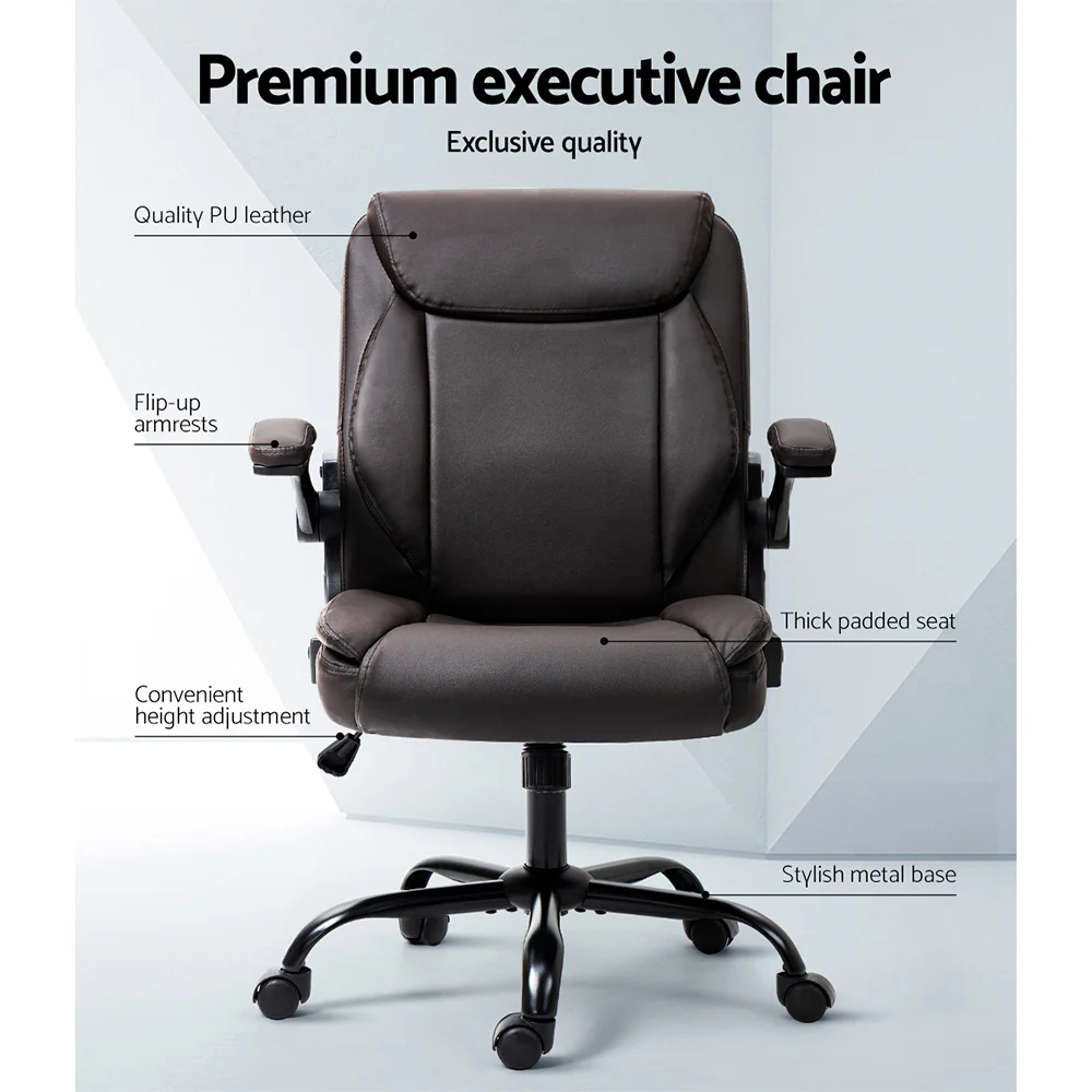 Artiss Executive Office Chair Mid Back - Brown - Nurns