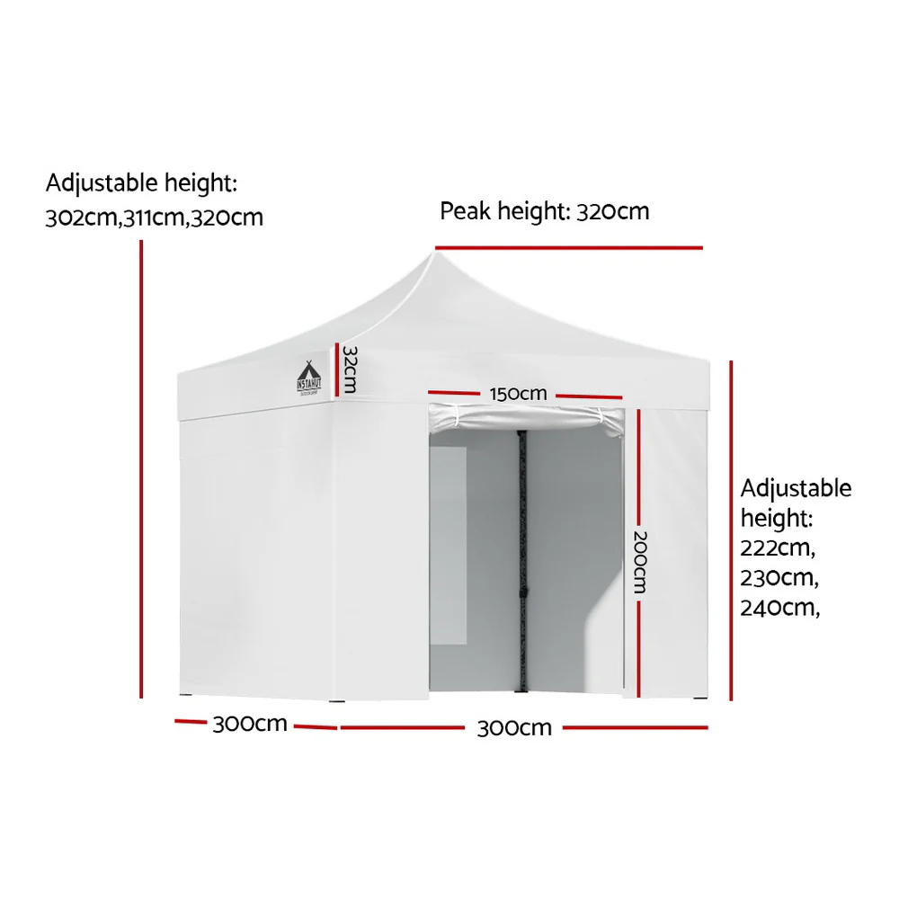 Instahut Gazebo Pop Up Marquee 3x3 Folding Tent Wedding Gazebos 500D White - Nurns
