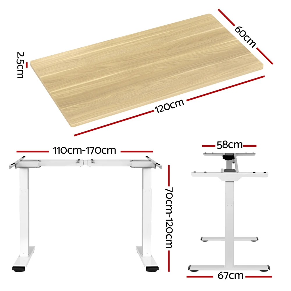Artiss Standing Desk Motorised Dual Motor 120cm White Oak - Nurns