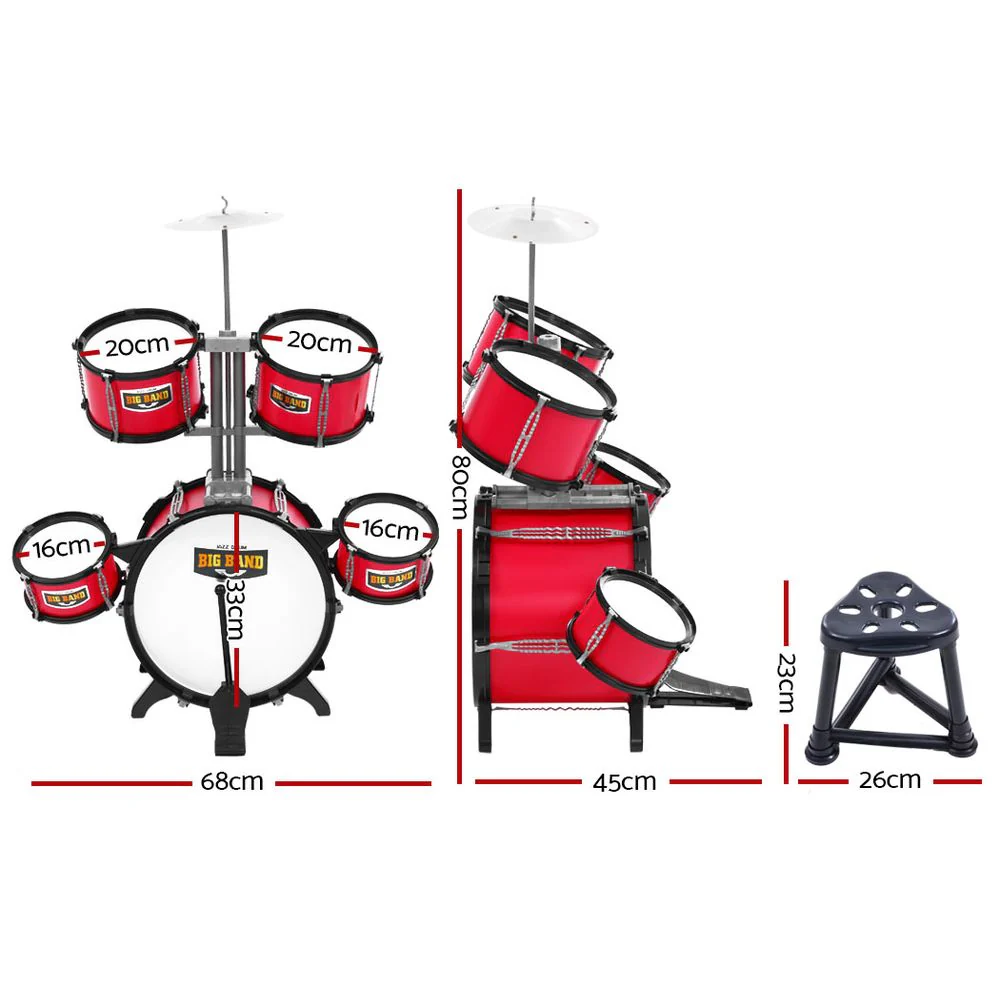 Kids 7 Drum Set Junior Drums Kit Musical Play Toys Children's Mini Big Band - Nurns