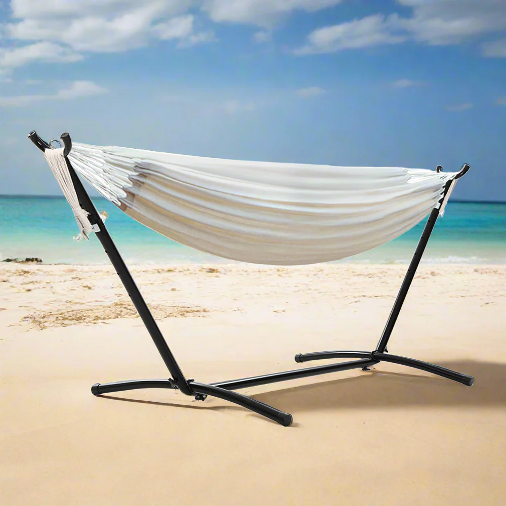 Hammock Bed Camping Chair Outdoor Lounge Single Cotton with Stand - Nurns