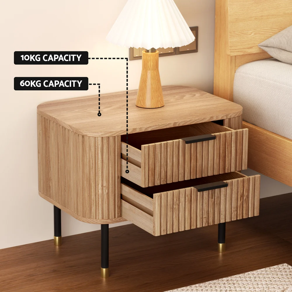 Vancouver Wooden Bedside Tables with 2 Drawers - Pine - Nurns