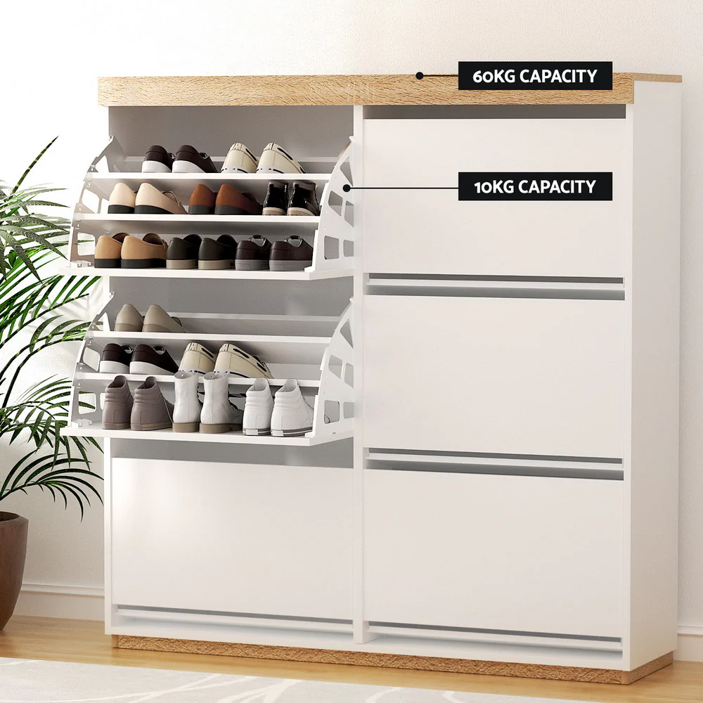 Artiss Shoe Rack Cabinet 3-Tier 45 Pairs White - Nurns