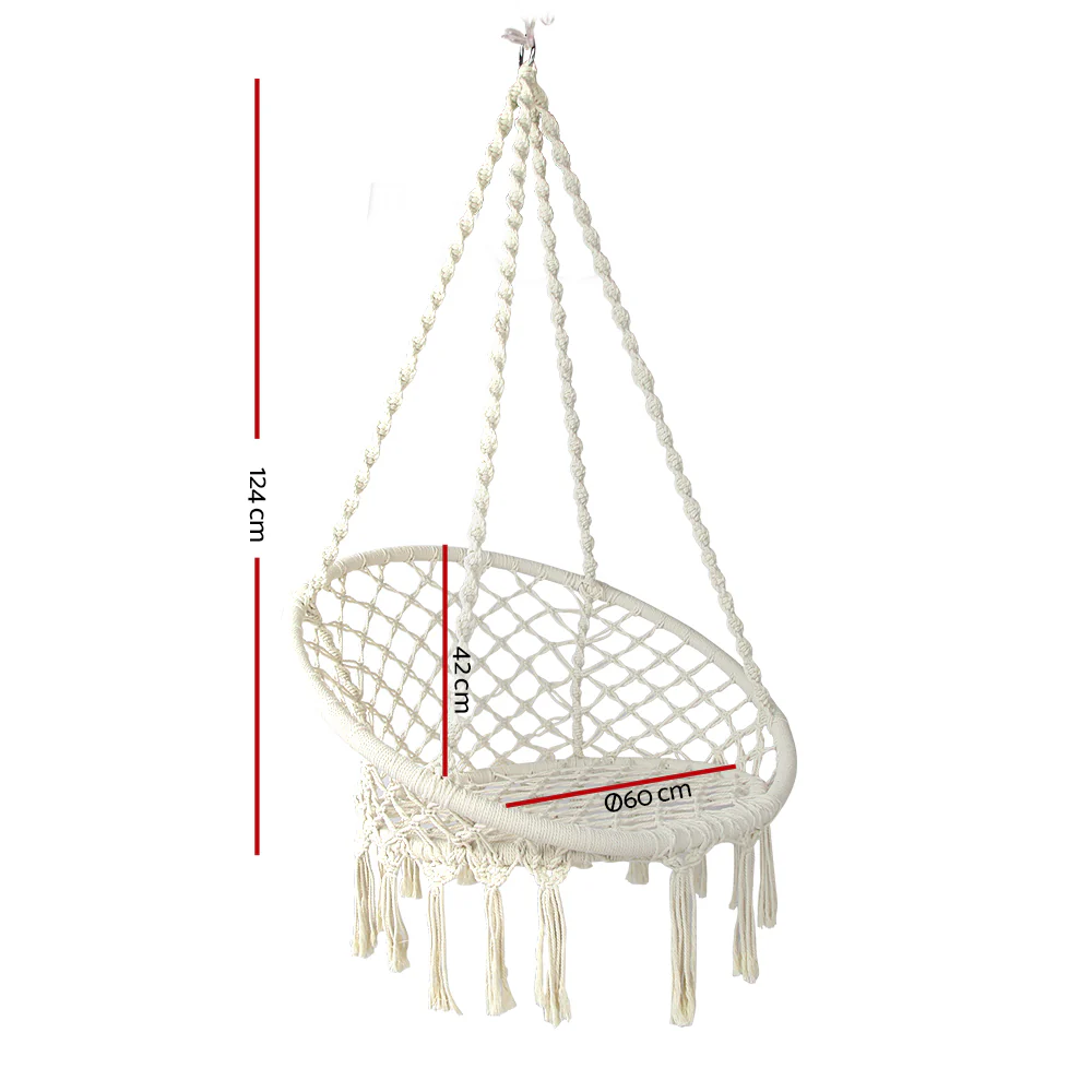 Hammock Chair Outdoor Hanging Macrame Cotton Indoor - Cream - Nurns