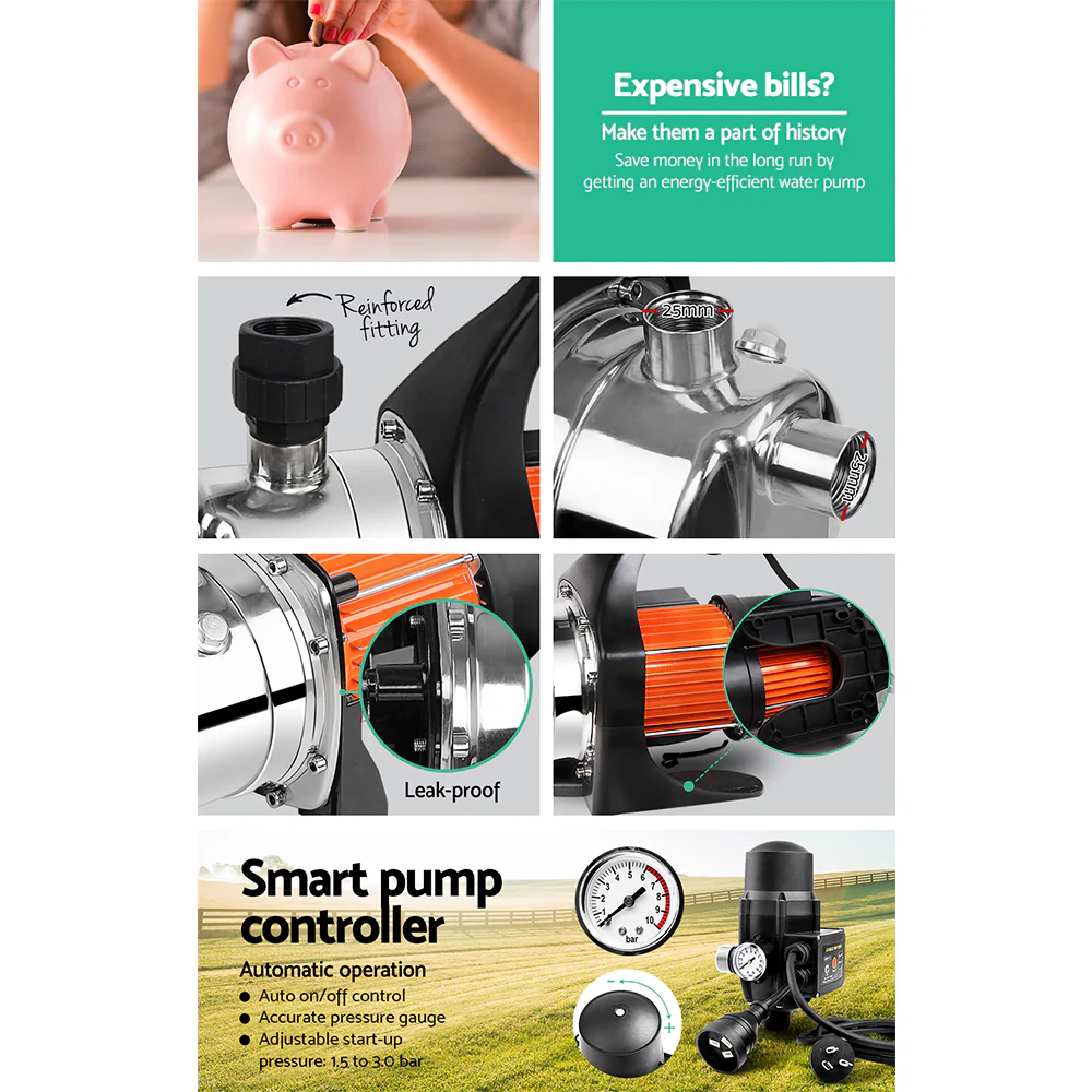800W High Pressure Garden Water Pump with Auto Controller - Nurns