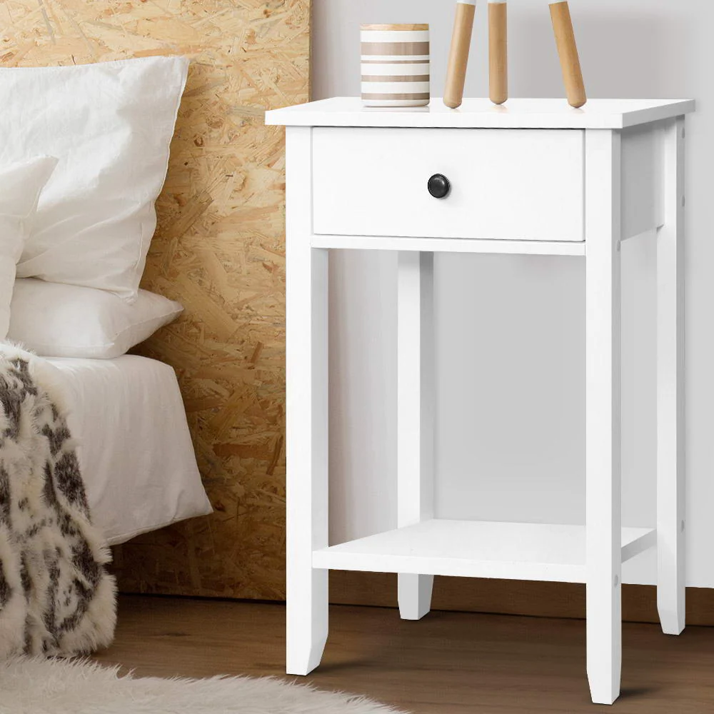 Saguenay Wooden Bedside Tables Side Table Nightstand Storage Cabinet Shelf - White - Nurns