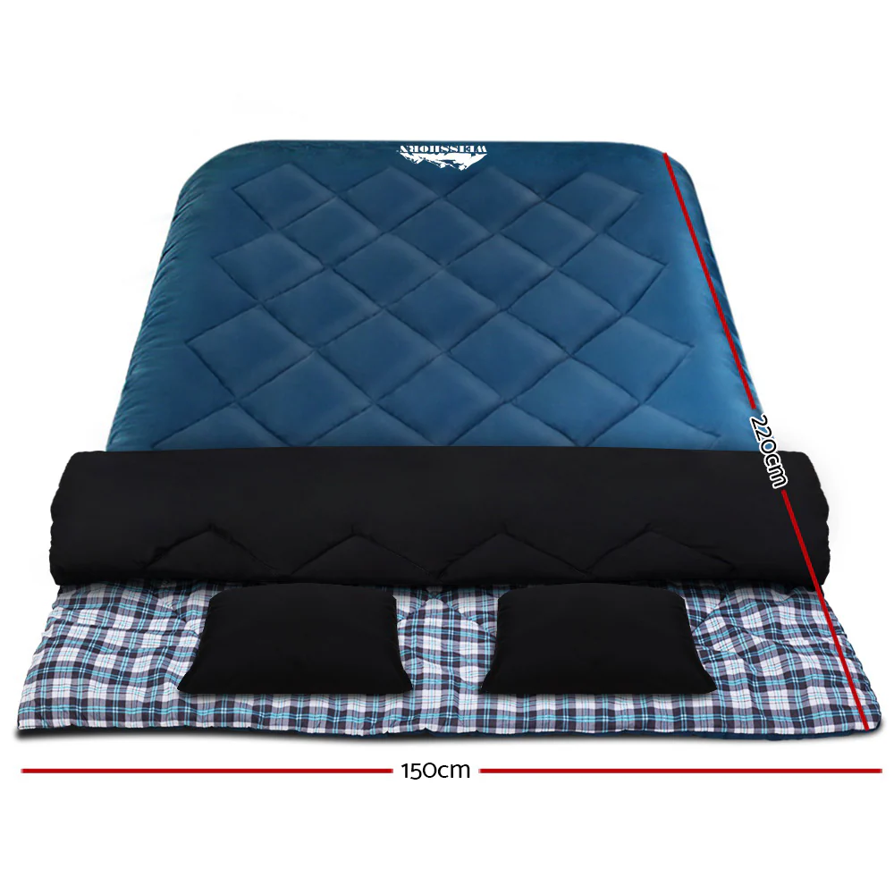 Sleeping Bag Double Pillow Thermal Camping Hiking Tent Blue - Nurns