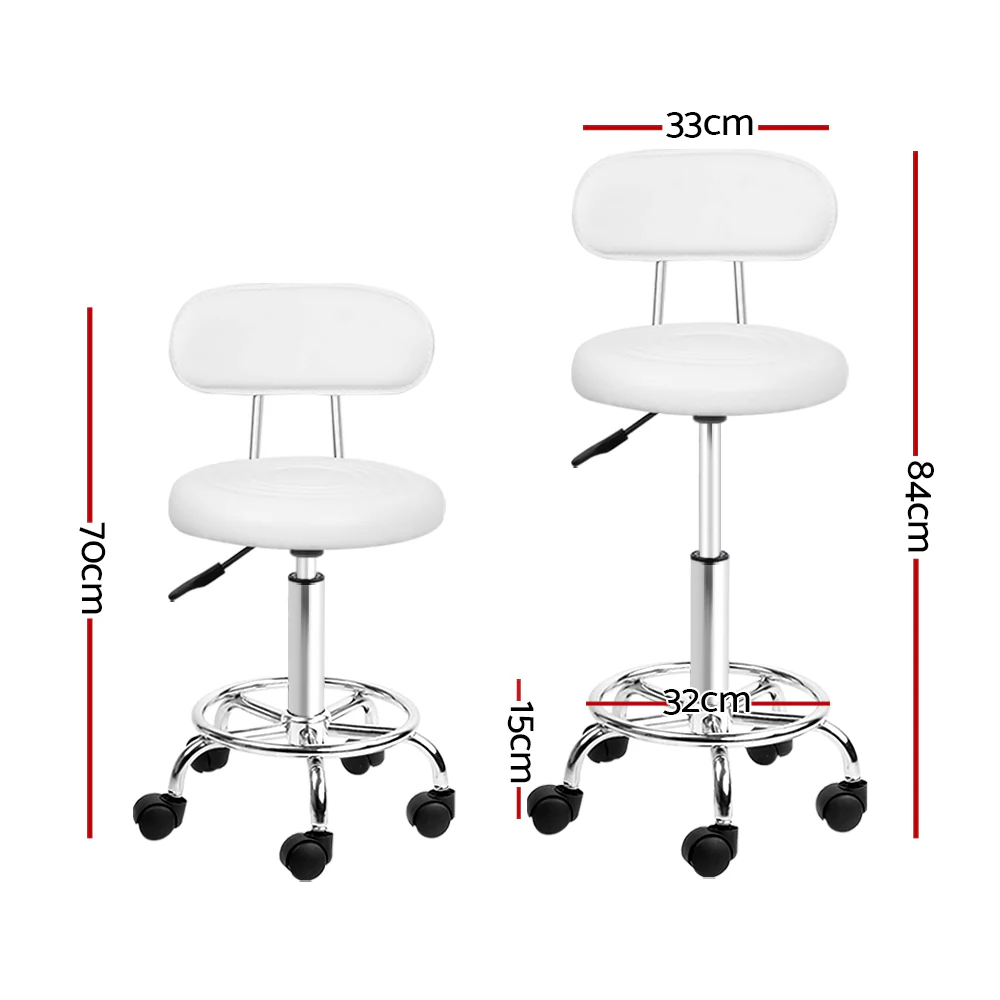 Salon Stool Swivel Chair Backrest White - Nurns