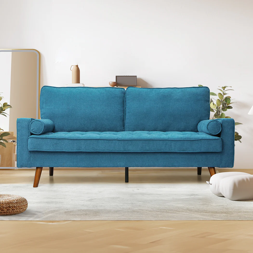 Maylee 3-Seater Fabric Sofa Armchair Couch 191cm Wide - Blue - Nurns