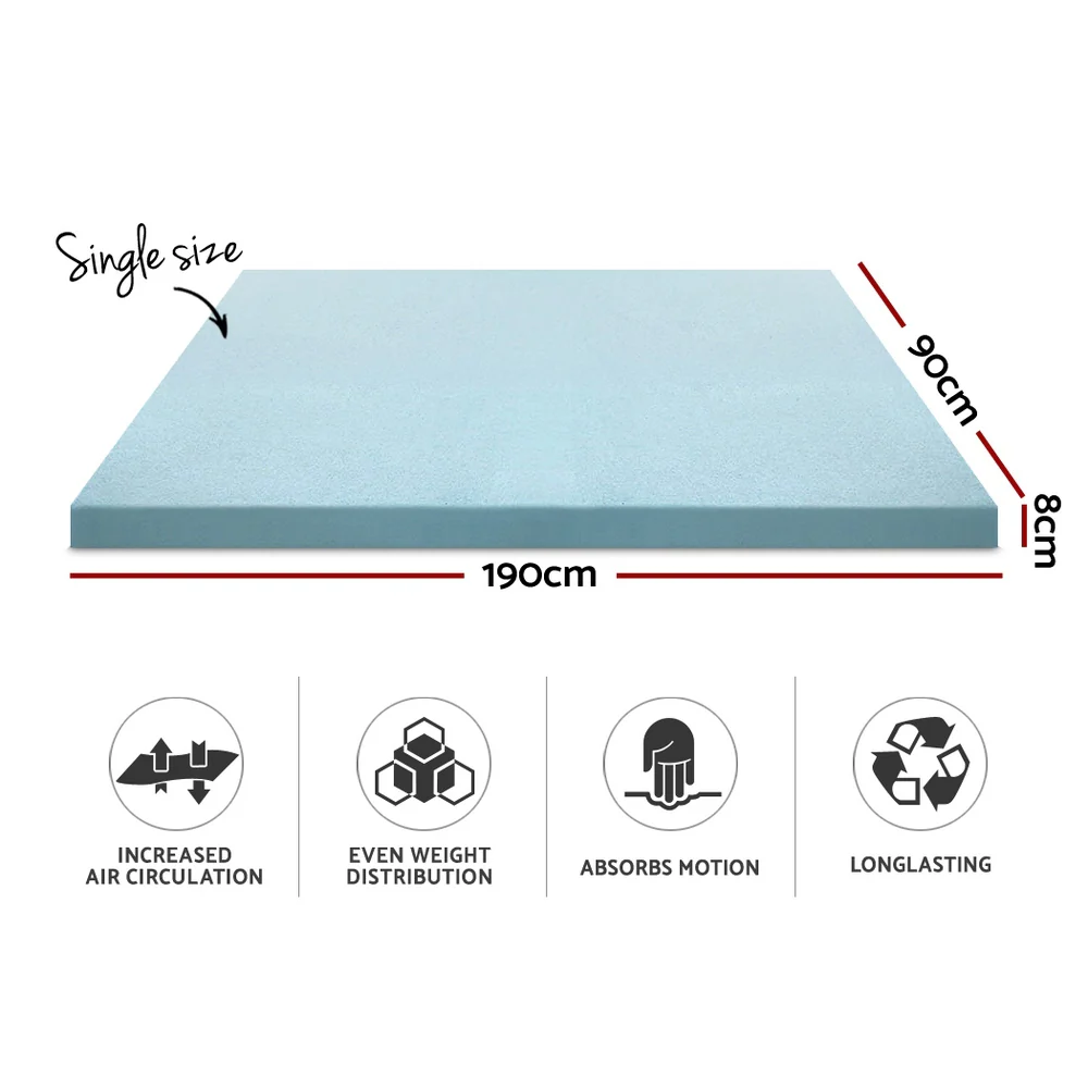 Single Giselle Bedding Memory Foam Mattress Topper Cool Gel 8cm - Nurns