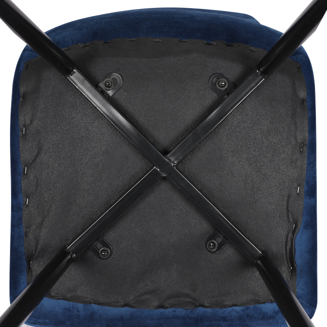 Spencer Set of 4 Dining Chairs Kitchen Table Lounge Room Retro Padded Seat Velvet - Blue - Nurns