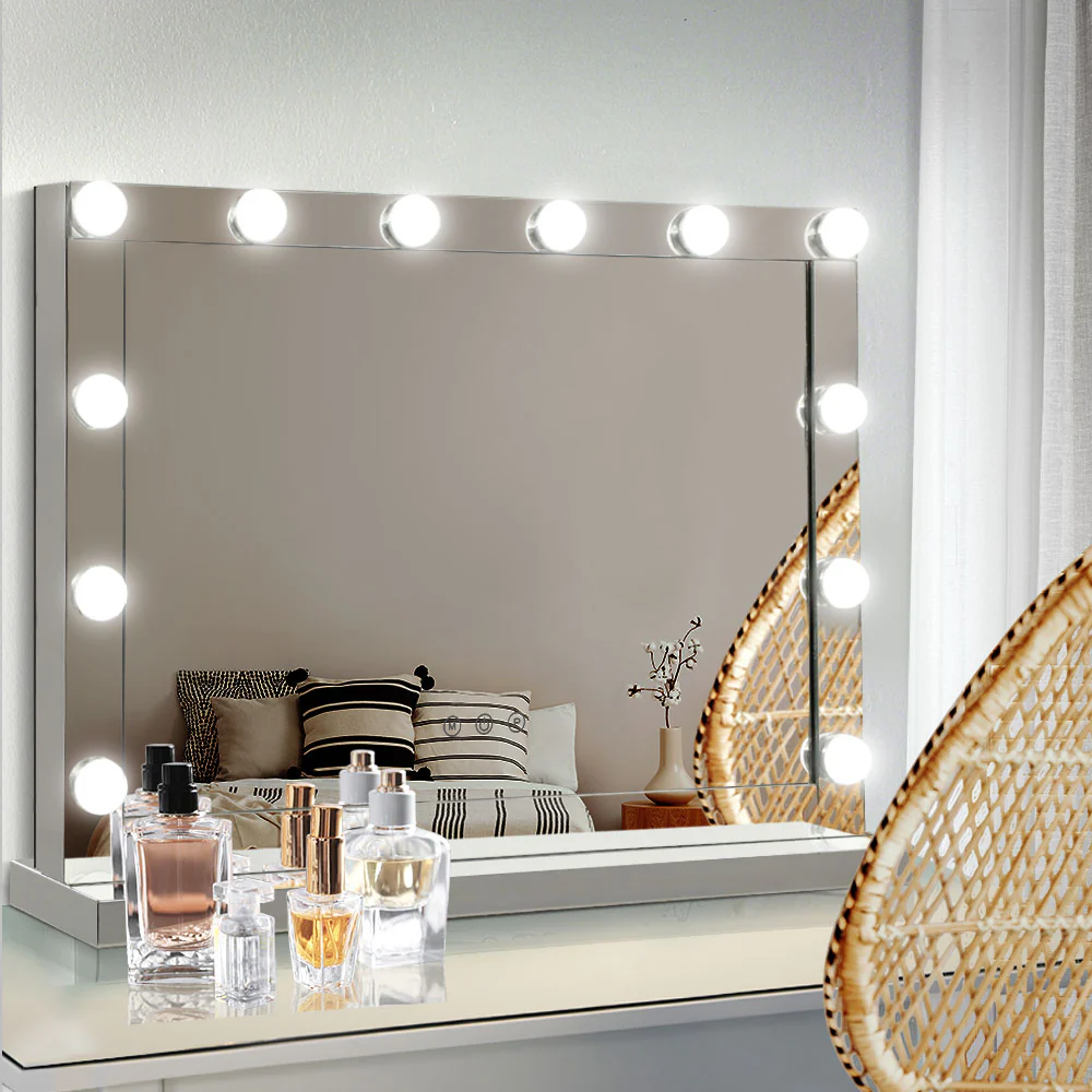 Hollywood Makeup Mirror With Light 12 LED Bulbs Vanity Lighted Silver 58cmx46cm - Nurns