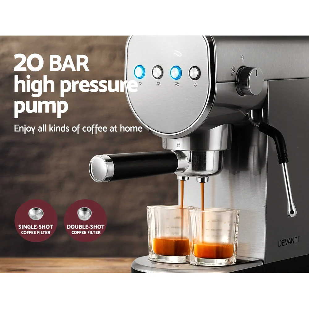 Devanti 20 Bar Coffee Machine Espresso Cafe Maker - Nurns