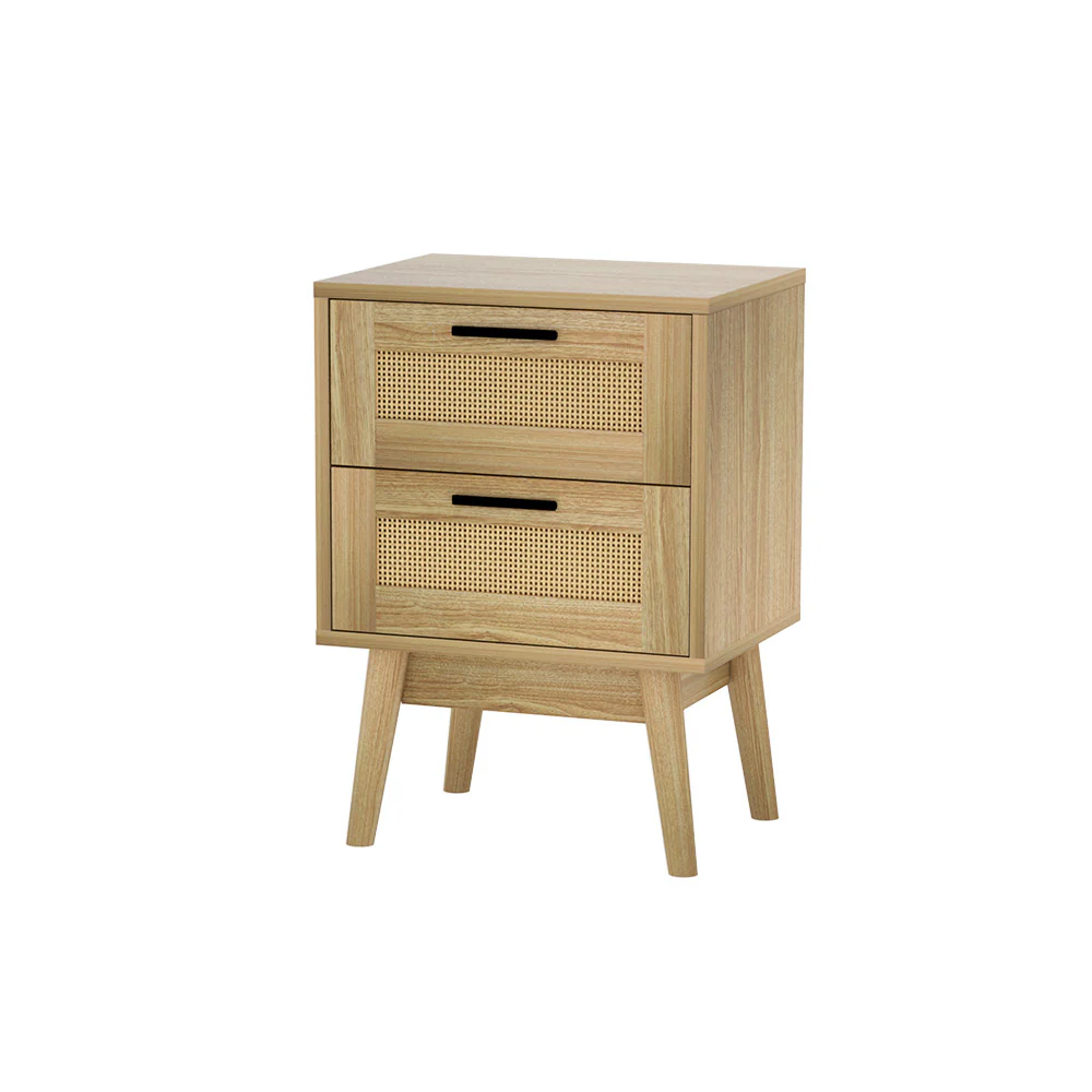 Simcoe Wood Rattan Bedside Tables Rattan Side Table Nightstand Storage Cabinet with 2 Drawers - Wood - Nurns