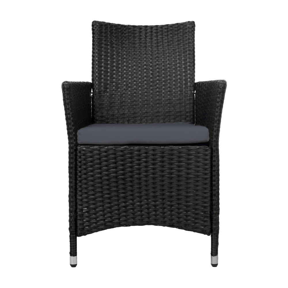 Mitchell Set of 2 Outdoor Bistro Set Dining Chairs Patio Furniture Wicker Garden Cushion - Black - Nurns