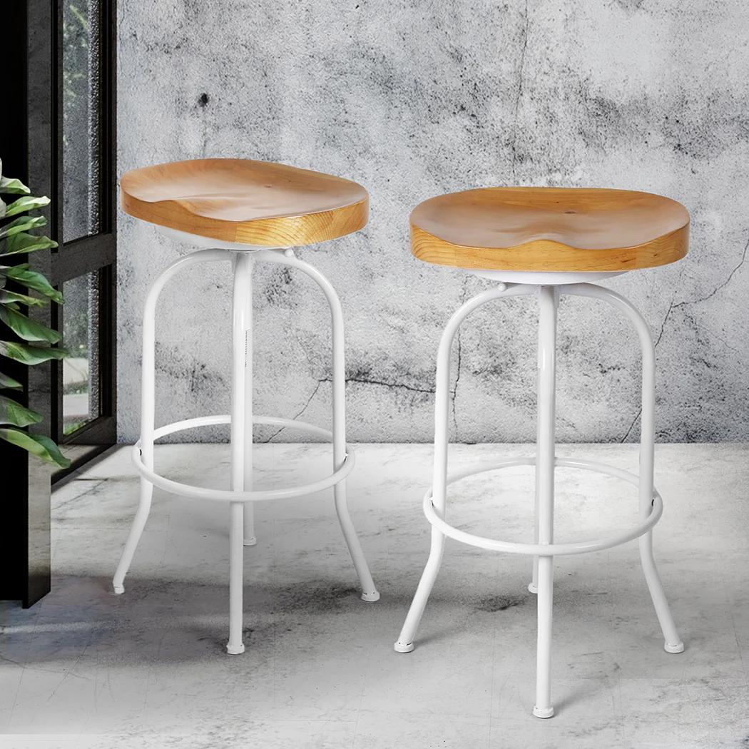 90cm Avignon Industrial Bar Stools Kitchen Stool Wooden Barstools Swivel Chair - White - Nurns