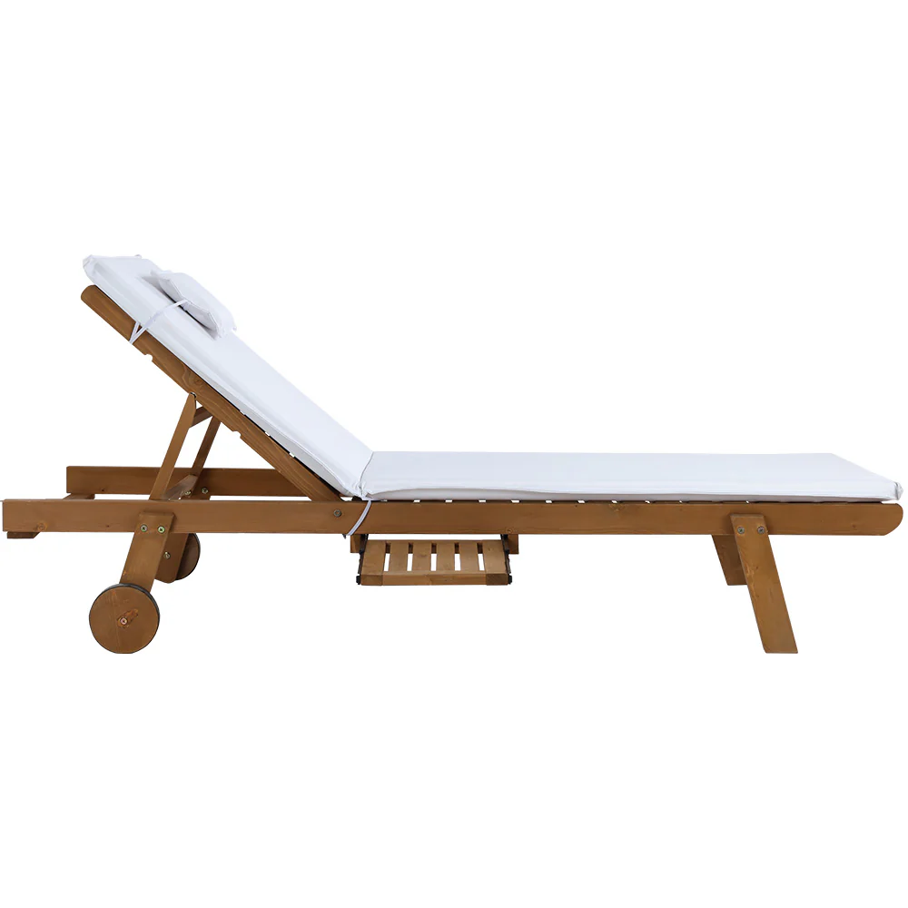 Manchester Set of 2 Outdoor Sun Lounger Wooden Lounge Day Bed Patio Outdoor Setting Furniture with Wheels - White - Nurns