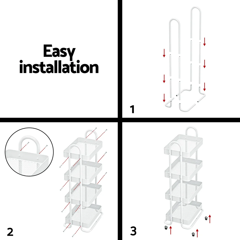 Storage Trolley Kitchen Cart 4 Tiers - White - Nurns