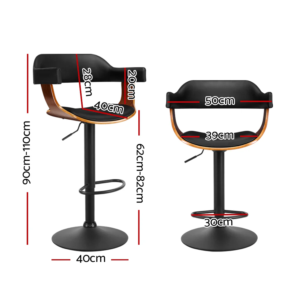 82cm Eindhoven Bar Stool Curved Gas Lift PU Leather - Black & Wood - Nurns