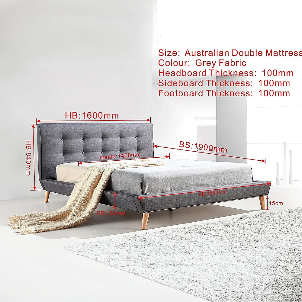 Paisley Deluxe Linen Bed Frame Fabric - Grey Double - Nurns