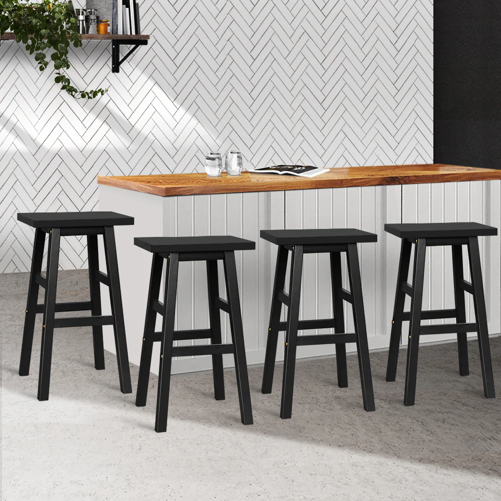 Set of 4 Lecce Beech Wood Bar Stools - Black - Nurns