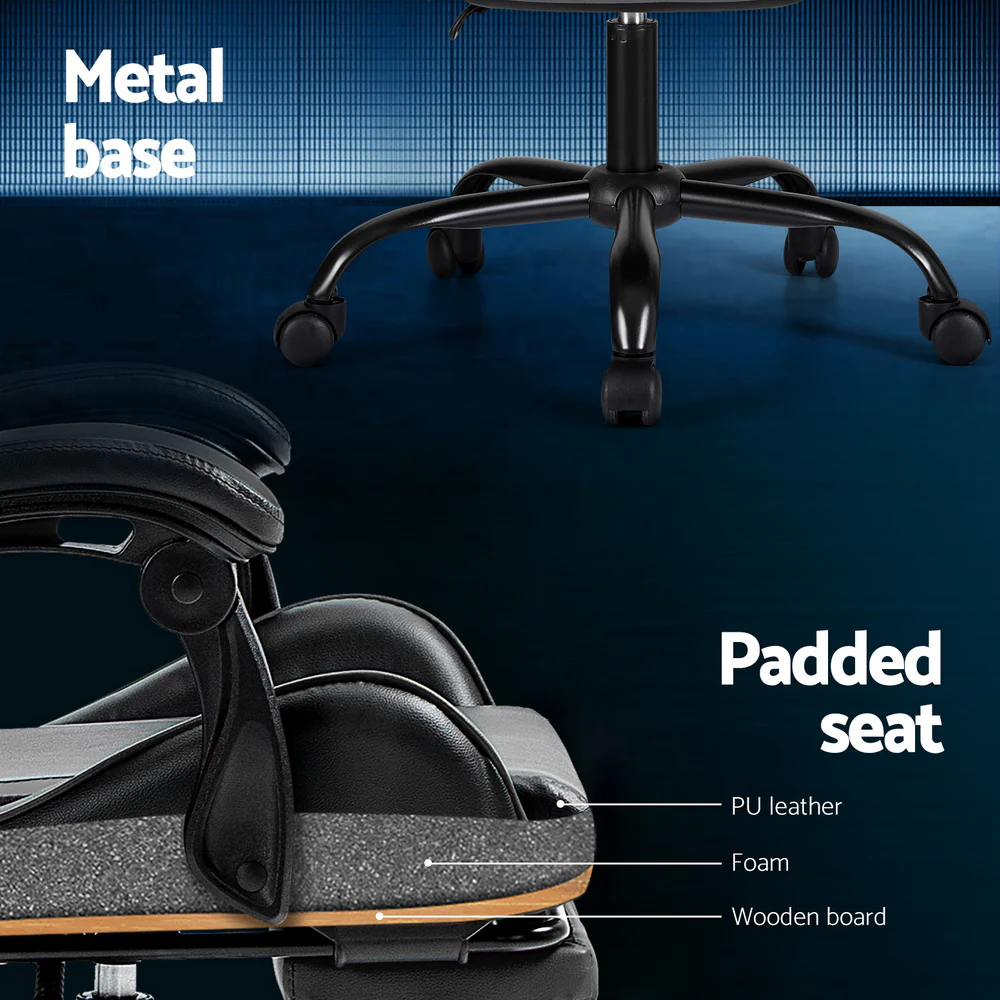 Artiss 2 Point Massage Gaming Office Chair Footrest Grey - Nurns