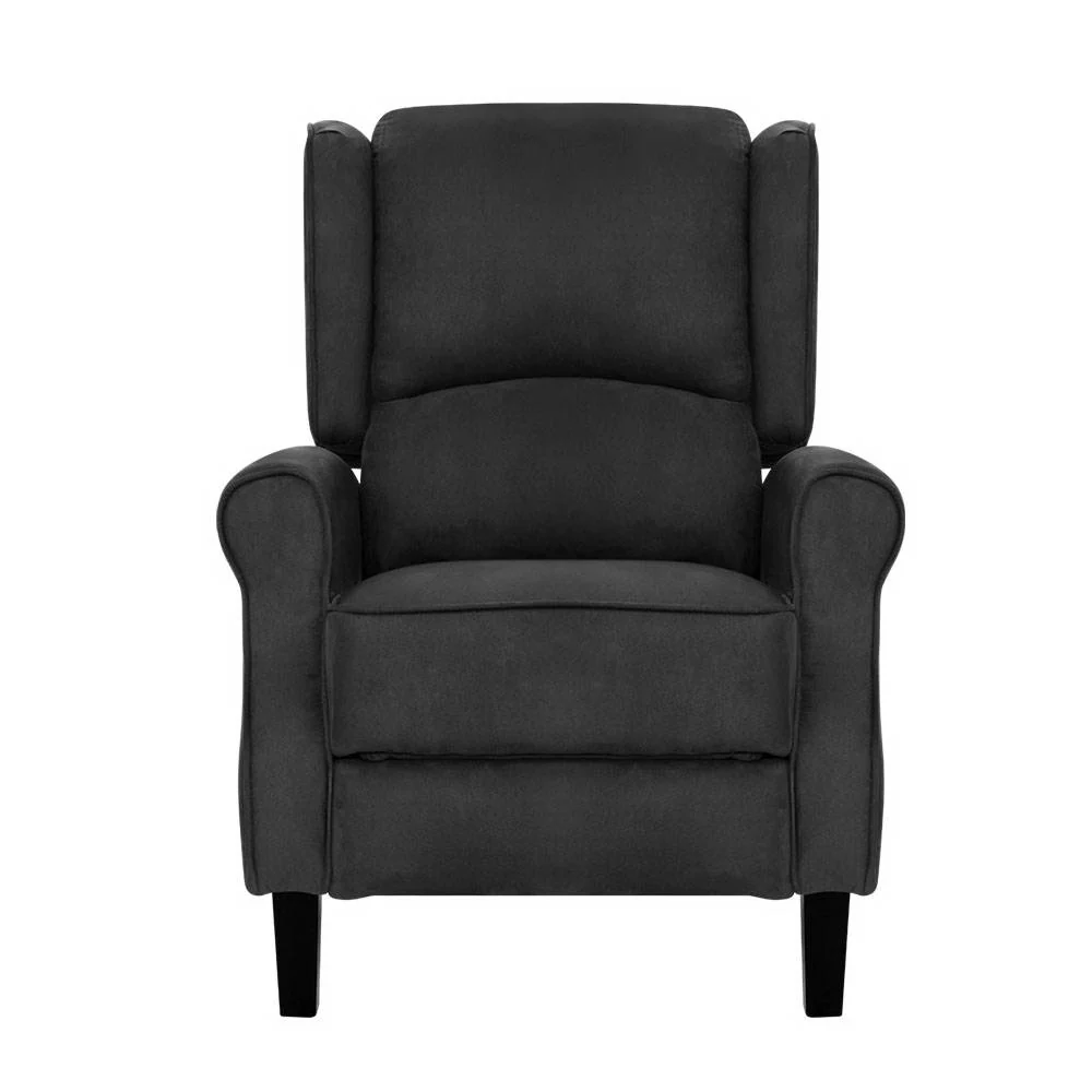Perseus Recliner Chair Adjustable Lounge Soft Suede Armchair Couch - Charcoal - Nurns