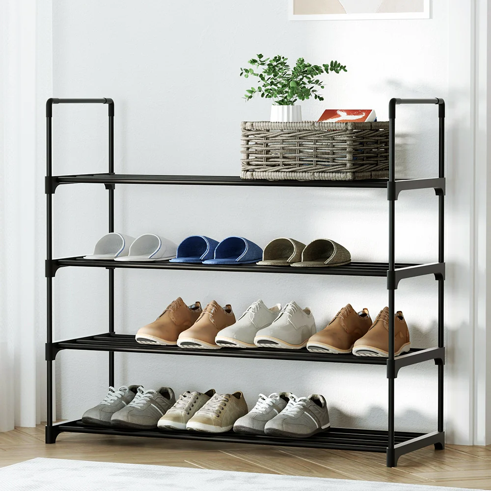Artiss Shoe Rack 4-tier 16 Pairs Stackable Black - Nurns