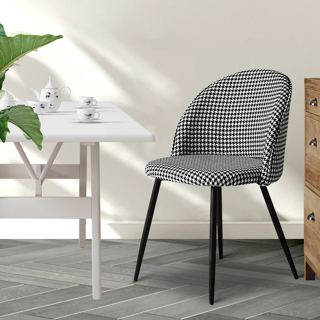 Anwen Set of 2 Dining Chairs Kitchen Cafe Lounge Chair Sofa Upholstered Padded Seat - Black & White - Nurns
