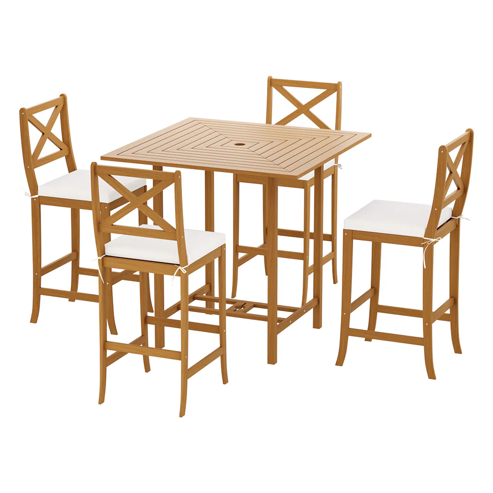 Crosby 4-Seater Bar Table Stools Patio Acacia 5-Piece Outdoor Bistro Set - Wood - Nurns