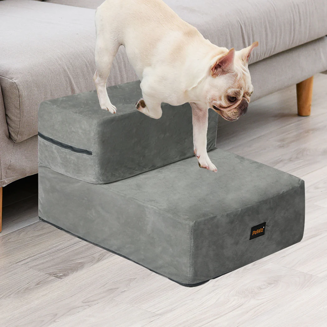 Pet Stairs 2 Step Ramp Portable Adjustable Climbing Ladder Soft Washable - Grey Small - Nurns