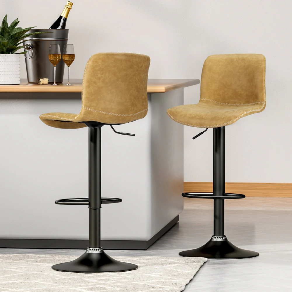 Set of 4 Karachi Bar Stools Kitchen Swivel Gas Lift Chairs - Brown - Nurns