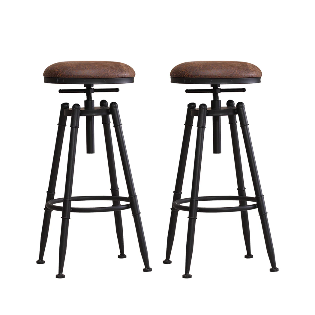 Set of 2 Trieste Rustic Industrial Bar Stool Kitchen Stool Barstool Swivel Dining Chair - Wood - Nurns
