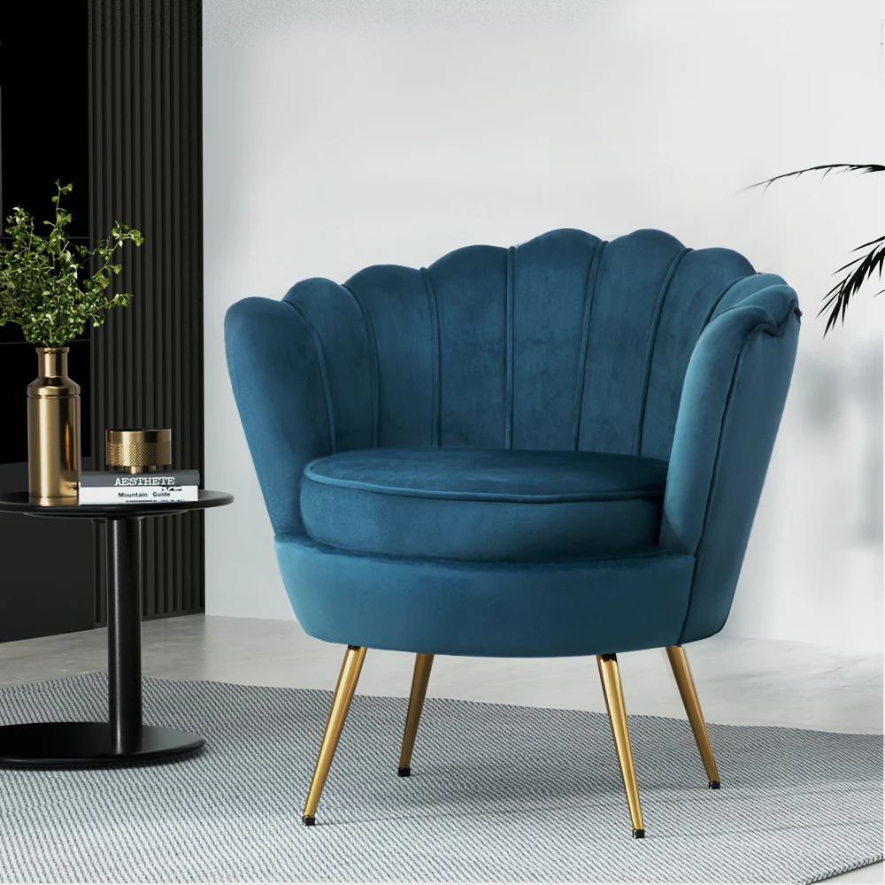 Mirabell Accent Velvet Shell Back Seat Lounge Armchair - Navy - Nurns