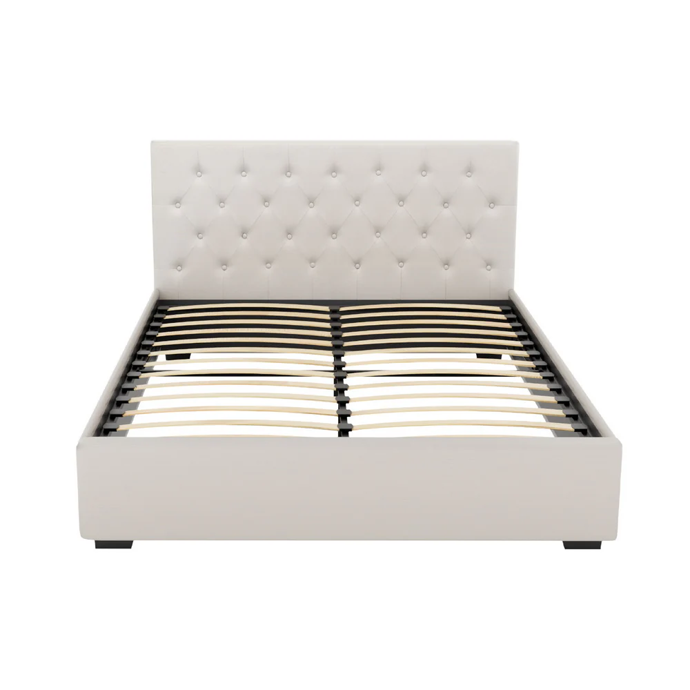 Samara Gas Lift Bed Frame - Beige Queen - Nurns