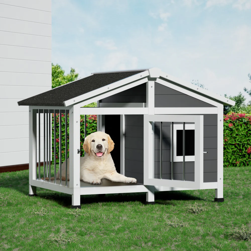 Dog Kennel House Large Wooden Outdoor Pet Kennels Indoor Puppy Cabin Home - Nurns