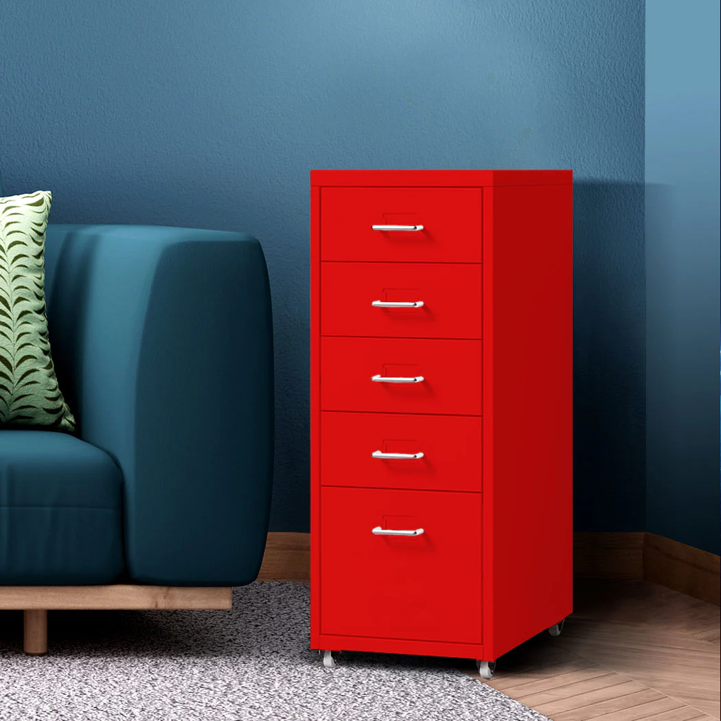 Levede 5 Drawer Office Cabinet Drawers Red - Nurns