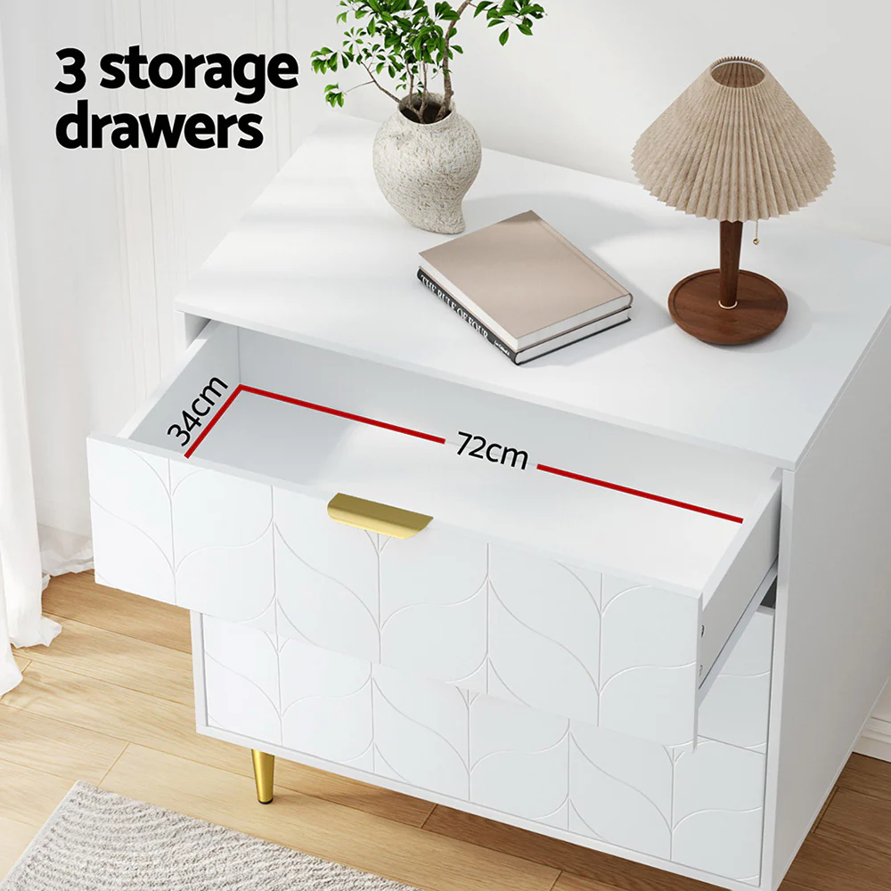 Artiss 3 Chest of Drawers Lowboy Cabinet - White - Nurns