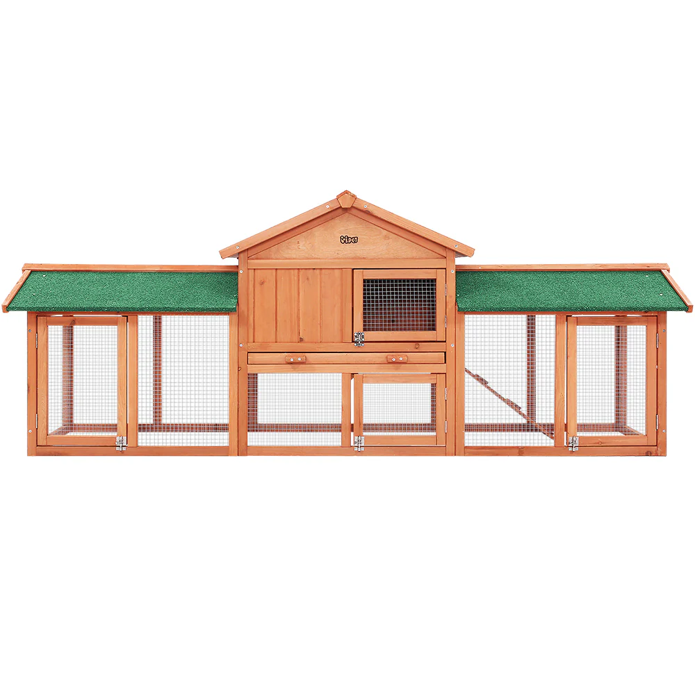 Rabbit Hutch Chicken Coop Wooden Cage Pet Hutch 220cm x 52cm x 84cm - Nurns