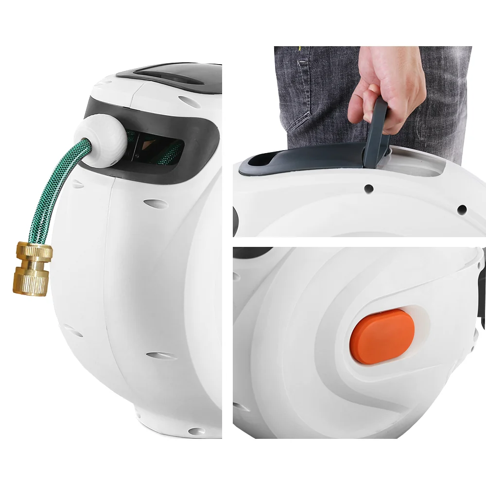 Retractable Hose Reel 30M Garden Water Brass Spray Gun Auto Rewind - Nurns
