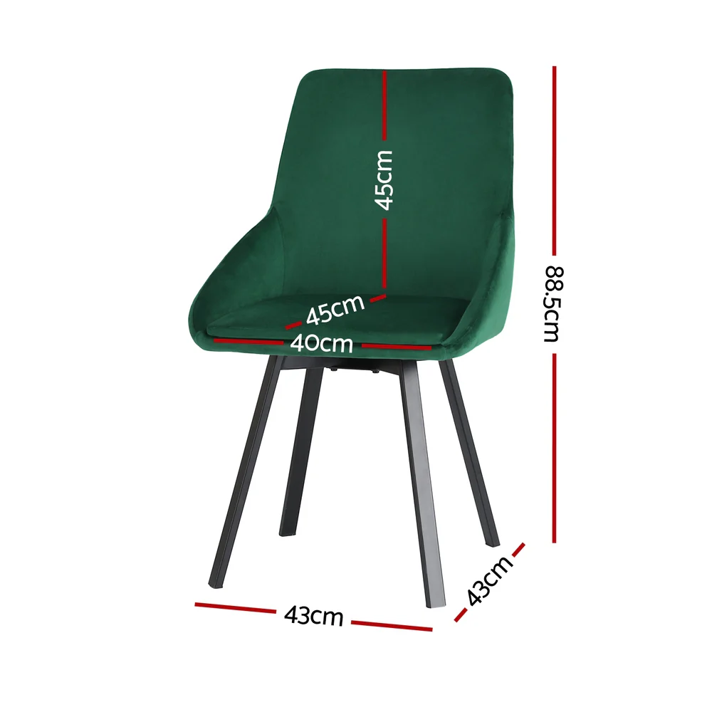 Set of 2 Dining Chairs Velvet Swivel Base - Green - Nurns