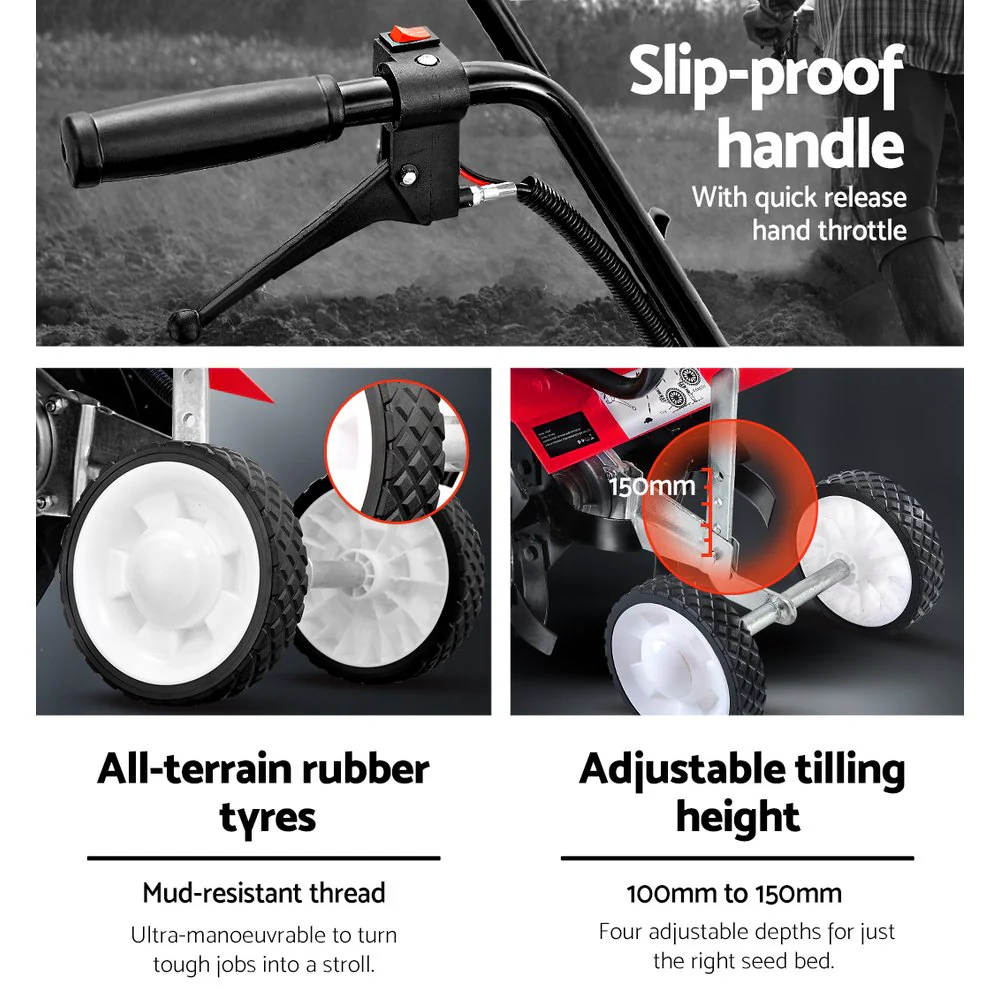 65CC Garden Cultivator Tiller Petrol Rotary Hoe 16 Tines Rototiller - Nurns