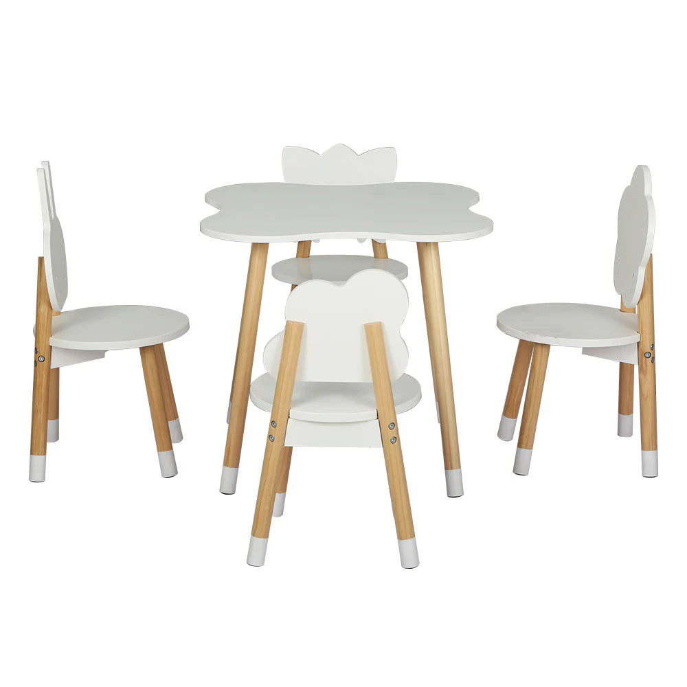 Pandora 5-Piece Kids Table & Chairs Set Children Activity Study Play Desk - White & Wood - Nurns