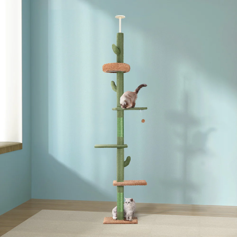Cat Tree Tower Scratching Post Scratcher Floor to Ceiling Cats Bed 290cm - Nurns