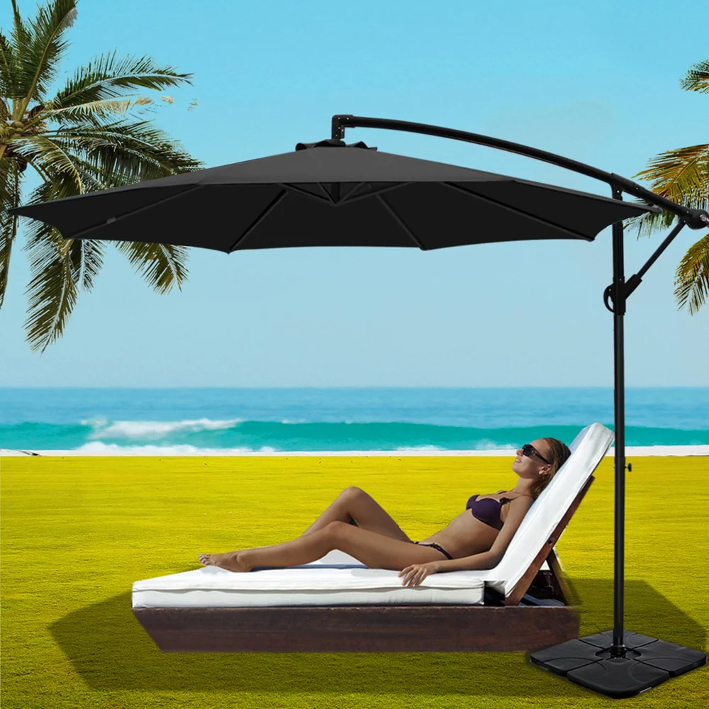 Instahut 3m Umbrella w/Base Outdoor Cantilever Beach Garden Patio Parasol Black - Nurns