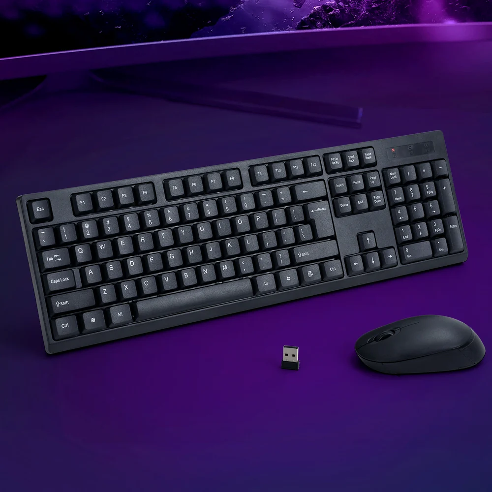 Wireless Keyboard and Mouse Combo Bluetooth Set for PC Laptop Phone Tablet 104 Keys Black - Nurns