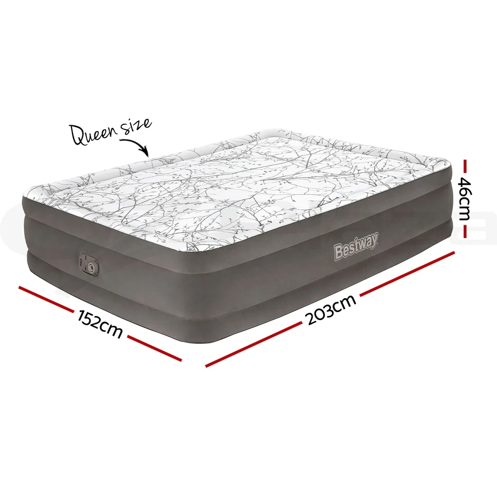 Factory Buys 46cm Air Mattress Inflatable Bed Airbed Decorated Surface - Grey Queen - Nurns
