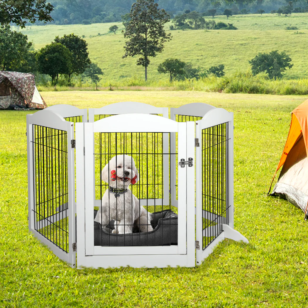 6 Panels Pet Dog Playpen Puppy Exercise Cage Enclosure Fence Indoor White - White - Nurns