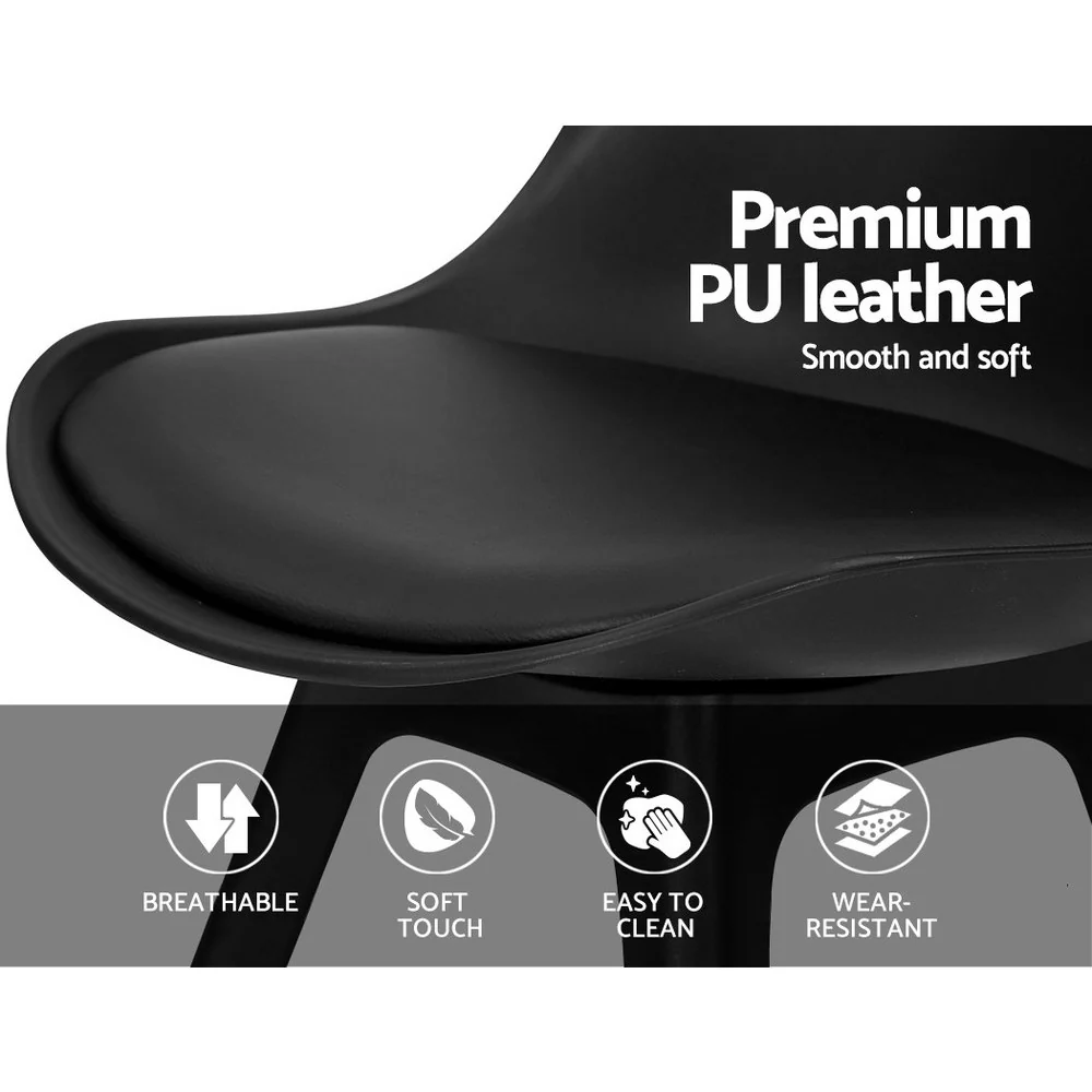 Empress Set of 4 Dining Chairs Leather Plastic Replica - Black - Nurns